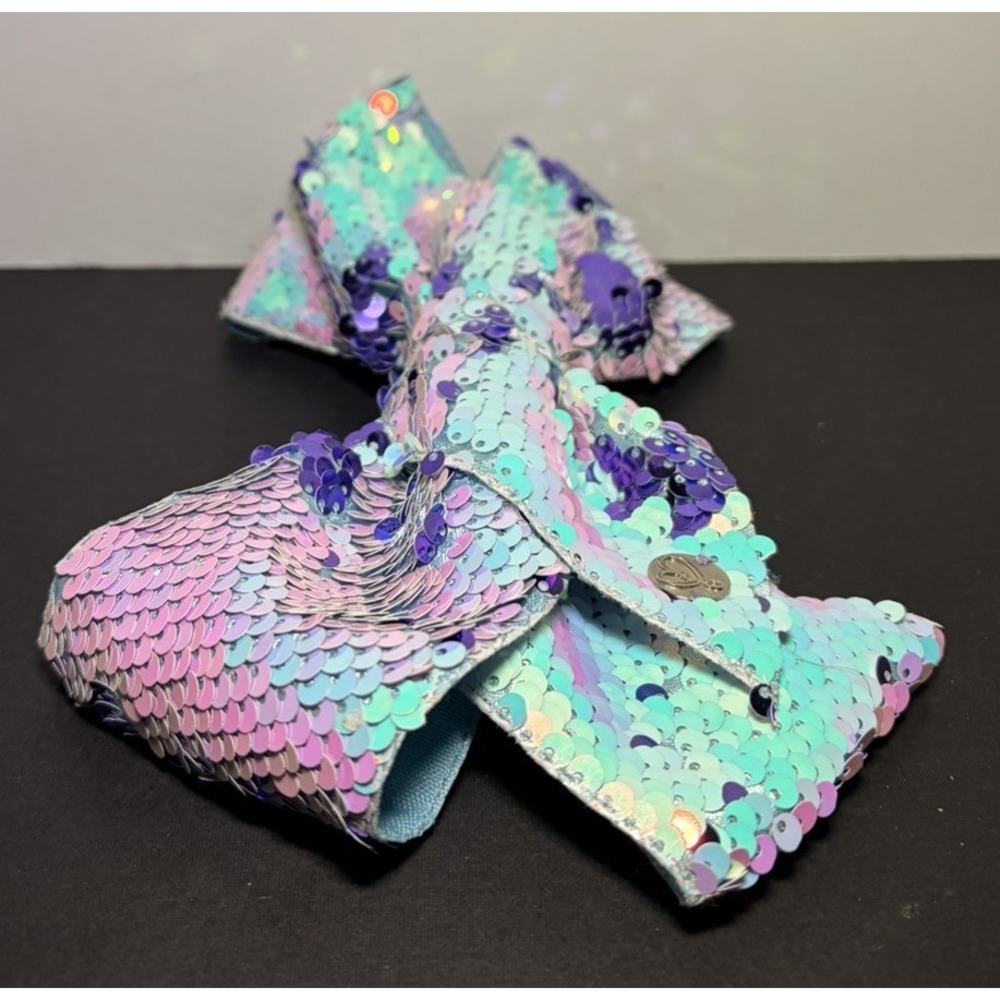 Jojo Siwa Sequin Hair Bow Large Purple Aqua Mermaid Clip-In - Picture 4 of 8